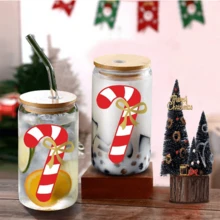 1 chiếc bình thủy tinh đựng nước hình ông già Noel và kẹo que 18,7oz tùy chỉnh có nắp, ống hút, di động, đồ uống cho tiệc Giáng sinh, món quà lý tưởng cho bạn bè và gia đình, bất ngờ đêm Giáng sinh - trong suốt - Xem 5
