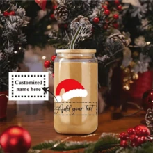 1 chiếc bình thủy tinh đựng nước hình ông già Noel và kẹo que 18,7oz tùy chỉnh có nắp, ống hút, di động, đồ uống cho tiệc Giáng sinh, món quà lý tưởng cho bạn bè và gia đình, bất ngờ đêm Giáng sinh - trong suốt - Xem 1