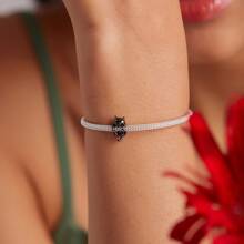 bamoer 1pc 925 Sterling Silver Cute Black & Gold Cat Bead Pendant, Suitable For Women/Girls Bracelet, Necklace DIY Jewelry Making Gift - Silver - View 6