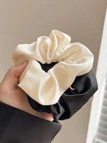 4 件/1 件女式缎面发圈，黑白棕色 9 厘米/3.54 英寸优雅马尾辫夹，百搭丝绸弹性发带，适合日常、休闲、派对、办公室、旅行 - 彩色 - 查看 4