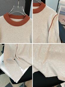 女士圆领拼色长袖毛衣，简约休闲，女士日常、通勤、秋冬季基本款上衣，长袖上衣