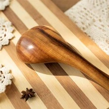 2 pièces Set d'ustensiles de cuisine en bambou naturel - Cuillère et louche en bambou, 100% imperméable, ustensiles de cuisine en bois sain, convenant pour les poêles antiadhésives