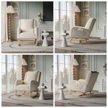 Silla moderna, elegante mecedora con respaldo alto, mecedora acolchada con pelo de peluche y bolsillo lateral, mecedora para sala de estar - Blanco - Ver 4