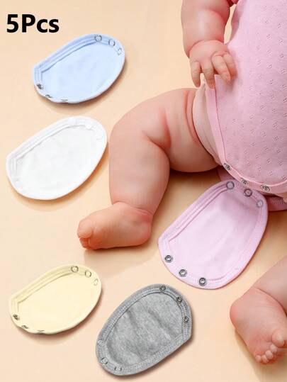 5 piezas Extensores de entrepierna para mamelucos de bebé, almohadillas para alargar la entrepierna de mamelucos para bebés, tela de capa única (talla grande delgada), (Nota para verificar la compatibilidad del tamaño del broche de metal)