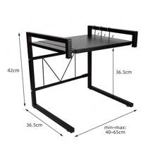 Estante extensible para horno de microondas, estante para hornear de acero al carbono resistente, soporte para estante para microondas, organizador de cocina con 3 ganchos, 45-66 x 35 x 43 cm - Negro - Ver 3