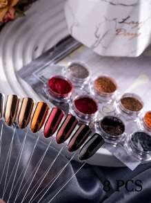 3/5/8盒装魔镜粉、闪光粉、金属颜料、节日美甲装饰、DIY指甲饰品、指甲宝石、指甲用品、秋冬指甲粉、大地色指甲粉 - 彩色 - 查看 12