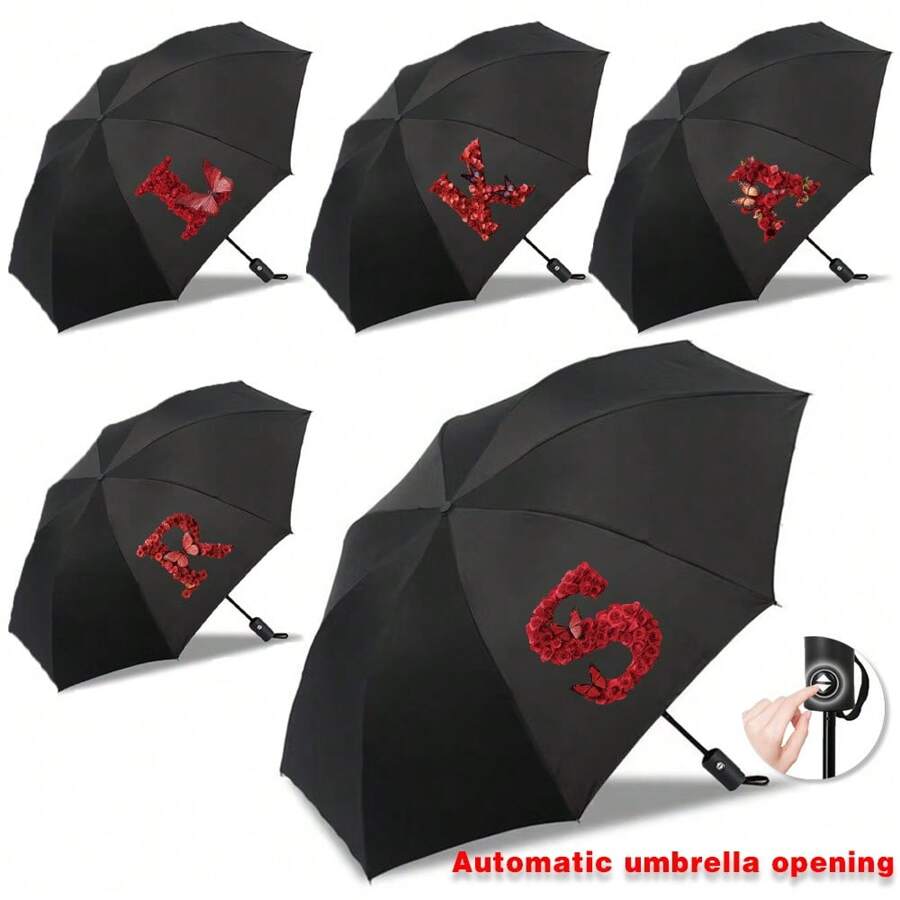 Guarda-chuva portátil para viagem, guarda-chuva universal para chuva e sol, protetor solar, redondo, à prova de vento, automático, fácil de abrir e fechar, compacto, à prova d'água, portátil para viagem - Nome exclusivo, iniciais, significado, estilo