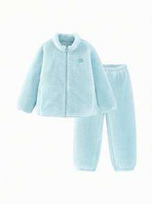 mini bala 男童女童双面绒保暖家居服睡衣宝宝加厚睡衣冬季系列 - 藍色 - 查看 4