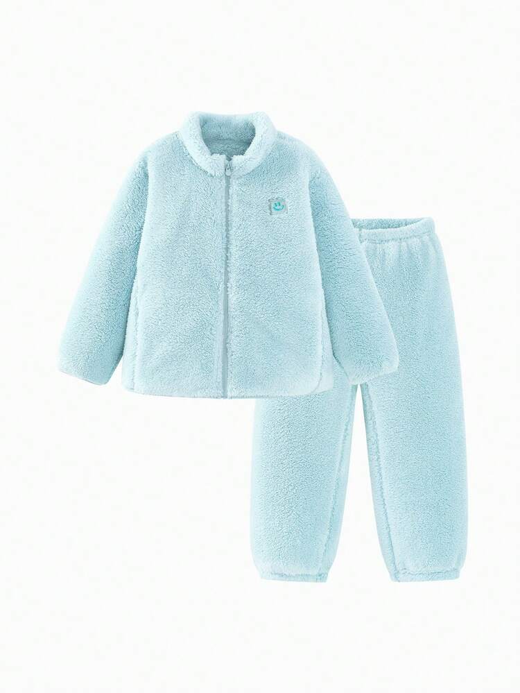 mini bala Boys' And Girls' Double-Sided Fleece Warm Homewear Pajamas Baby Thick Pajamas Winter Collection - Blue - View 4