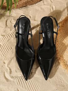 On feet& in love 2025秋冬新款女士优雅高跟鞋，尖头，露跟单扣带设计，适合搭配连衣裙，优雅，女士浅口鞋，优雅 - 黑色 - 查看 6