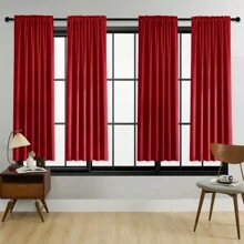 4 pièces/1 pièce/2 pièces Jeu de panneaux de rideaux occultants, disponible en plusieurs tailles, style avec sangle/style avec poche pour tringle/style pince, rideaux de couleur unie isolés thermiques assombrissant la pièce pour le salon, le bureau, la chambre à coucher, taille courte disponible pour les rideaux de cuisine, rouge - Rouge - Voir 36