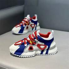 Men's Casual And Fashionable Low Cut Lace Up Sports Shoes, Suitable For Outdoor Walking, Jogging, Camping, Comfortable And Fashionable Thick Soled Shoes - 藍白色 - 查看 4