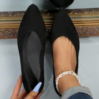 Black Casual Flat Slip-On Shoes, Comfortable Versatile Wear For Women, Suitable For All Seasons