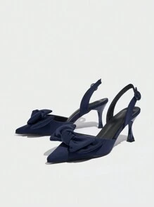 1 双女士尖头蝴蝶结点缀缎面高跟穆勒鞋、拖鞋，适合派对，夏季/秋季，蓝色 - 藍色 - 查看 8