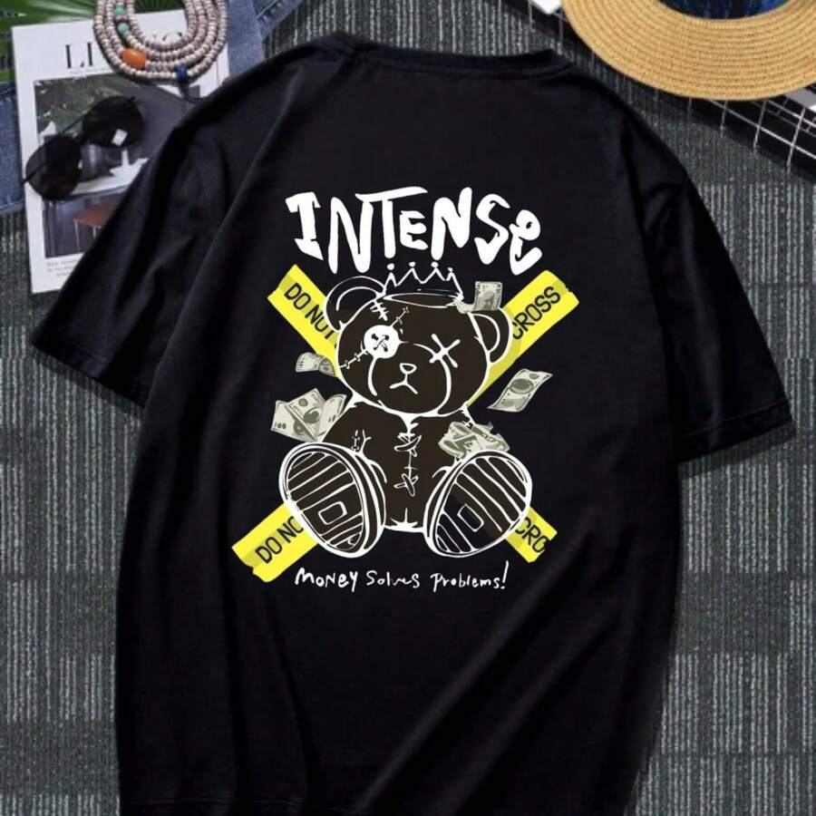 Men's 100% Cotton Round Neck T-Shirt Blouse - màu đen - Xem 1