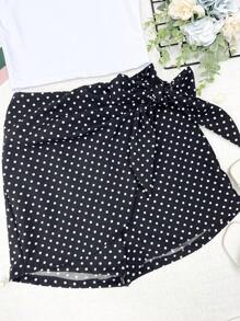 ELLIE 2pcs Set Of Cropped Suplex With Skirt And Shorts With Lining\Print\Women's Fashion - Điểm trắng và đen - Xem 3