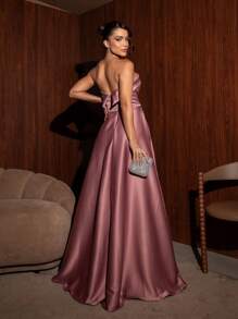 LONG DRESS FOR WEDDING PARTY BRIDESMAID GRADUATES STRAP-ON - Rusty Rose - View 2