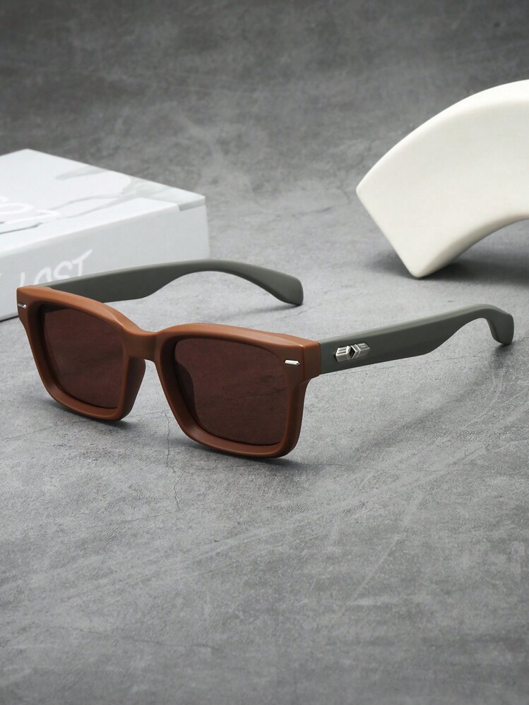 1 件复古方形框架时尚男士眼镜（适合驾驶、旅行、休闲、度假、户外运动和日常使用）适合夏季海滩度假、户外、旅行 - 茶框茶片 - 查看 1