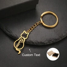 Custom Cute Cat Name Keychain For Women Men Stainless Steel Personalized Customized Car Key Chain Keyring Trinket - Multicolor - View 1