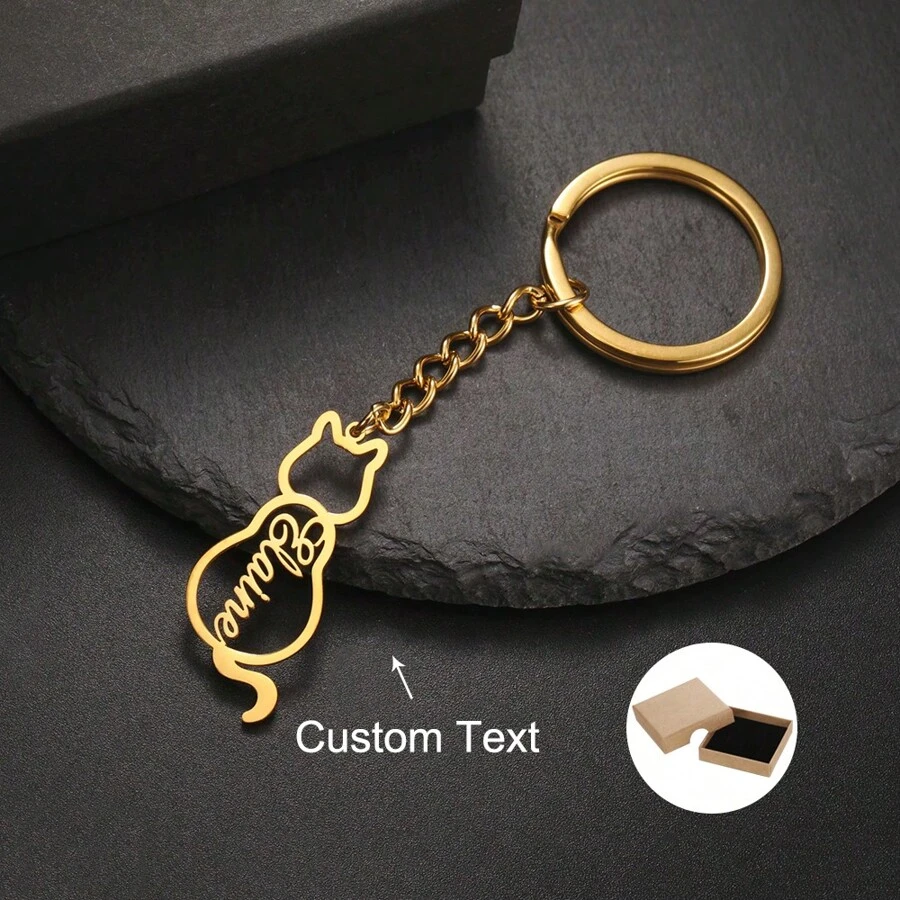 Custom Cute Cat Name Keychain For Women Men Stainless Steel Personalized Customized Car Key Chain Keyring Trinket - Multicolor - View 1