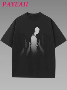 Payeah Women's Devil's Shadow Print T-Shirt  1 Pcs 220g Heavy Cotton T Shirt