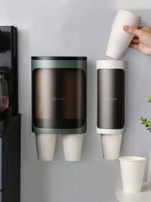 No Drill Water Dispenser Paper Cup Holder, Disposable Paper Cup Plastic Cup Wall-Mounted Cup Dispenser, Dustproof Automatic Cup Holder