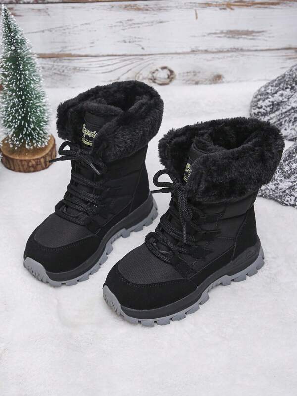 Kids' Snow Boots Winter Warm Thick Plush Anti-Slip Mid Calf Boots, Stylish Children Outdoor Boots