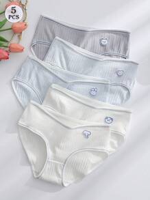 Calcinha 5 peças Fresca e Doce Estilo Fada Letras Estampadas Bonitas Macias E Macias Desenho Animado Animal Menina Cuecas Cor Sólida Calcinha Básica Confortável E Respirável Roupa Interior