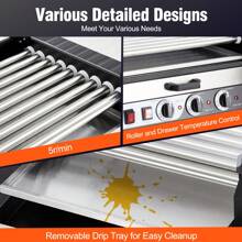 EastVita 30 Hot Dog 11 Roller Grill Cooker Machine With  Cover,1950W Stainless Commercial Sausage Grill Cooker Machine - US B Type Plug(110-127V) - View 2