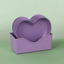 加厚塑料心形餐盘，可作零食碟、水果盘、坚果盘，日式风格，情人节礼物 - 彩色 - 查看 6