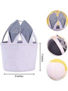 Custom Embroidered Text Canvas Bag Bunny Ears Candy Bag, Children's Decorative Tote Bucket, Christmas Canvas Bag Easter Basket, Wedding Party Bridesmaid Gift Bag, Suitable For Daily Use. Can Be Used As A Gift For Family, Friends, Children - Baby Pink - View 4