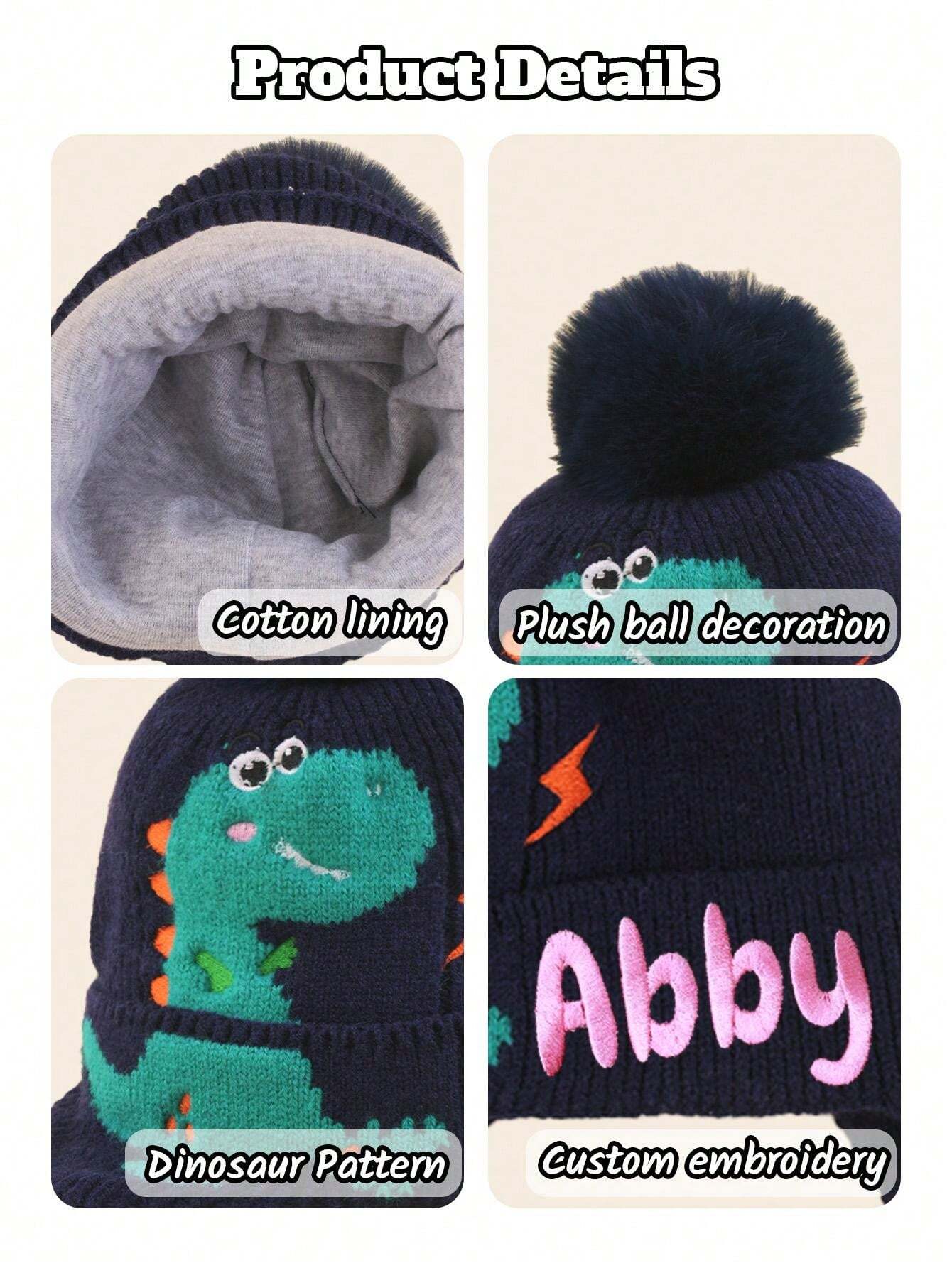 1pc Custom Embroidered Name Knitted Hat, Custom Cartoon Children's