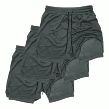 Kit 3 Dry Fit Thermal Training Shorts 2 In 1 With Cell Phone Pocket And Towel Holder Fitness Gym Shorts - 灰色 - 查看 1
