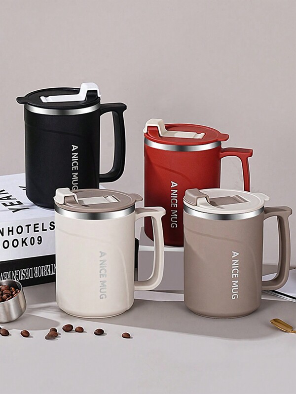 1 pieza Taza de acero inoxidable, gris/negro/blanco/rojo, material 304, adecuada para café, avena, agua, para hombres y mujeres, con tapa, de vuelta al colegio