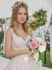 1 件花卉蝴蝶结装饰浪漫婚礼花束，适合婚礼派对（1 枝花不是整束花，如需购买整束花请点击常规尺寸）