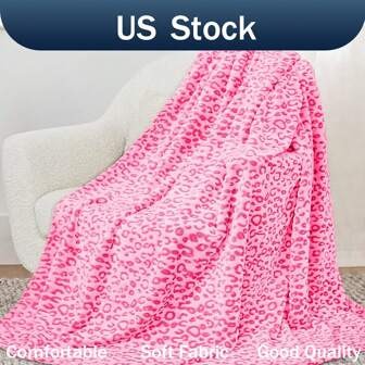 300gsm Leopard Pink Super Soft Flannel Blanket 1pc Jacquard Cozy Blanket Super Soft Lightweight Fluffy Blanket For Couch Bed,