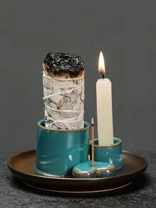 1 件 4 合 1 莫兰迪陶瓷烛台蜡烛和香台，鼠尾草燃烧台，香薰台，非常适合家居装饰、瑜伽、冥想，是节日、房间装饰、礼品的理想礼物 - 彩色 - 查看 10