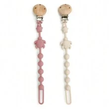 1pc New Cute Silicone Sea Turtle Pacifier Clip, Wooden Clip Design, No Pacifier Included, Silicone Material, Pink, Yellow, Beige - Multicolor - View 2