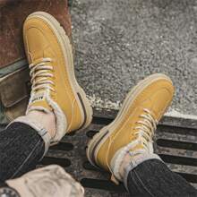 Men's Winter Warm Boots, Men's All-Match Thermal Lined Thick High-Top Work Boots With Waterproof Lace-Up Uppers, Elastic Anti-Slip Soles, Comfortable Outdoor Casual Boots - Yellow - View 5