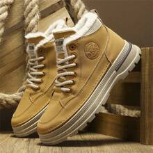 Men's Winter Warm Boots, Men's All-Match Thermal Lined Thick High-Top Work Boots With Waterproof Lace-Up Uppers, Elastic Anti-Slip Soles, Comfortable Outdoor Casual Boots - Yellow - View 7