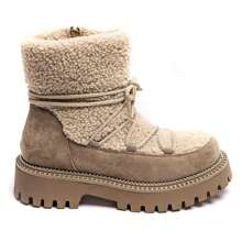Bottines D'hiver Fourrées Avec Semelle Crantée Et Lacts Fantaisie, Détail Clouté Autour De La Semelle - Khaki - View 3