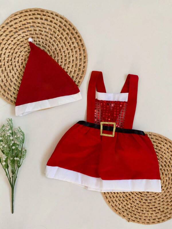 Vestido Romper Saia Menina Bebê Mamãe Noel Natal Natalina Gorro