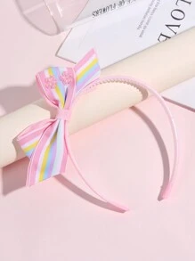 1 件装 女童彩色蝴蝶结发带 可爱小花朵装饰头带 罗缎丝带发饰 - 彩色 - 查看 4