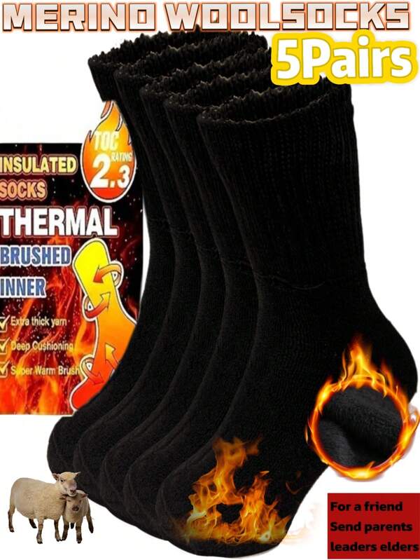 5 Paar dicke Wollmischung Socken, geeignet für Skifahren, Radfahren, Outdoor-Sport im Herbst/Winter, tolles Geschenk zu Weihnachten, Thanksgiving, Neujahr [1/3/5/10 Paar], Herren dicke Wollsocken geeignet für den Alltag und Sport