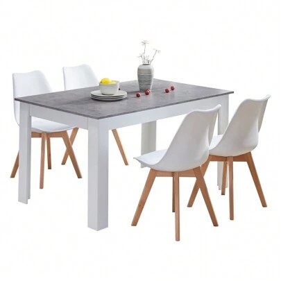 CLIPOP Esstisch Holz 120/140cm Moderner Esszimmertisch Holztisch Küchentisch 4-6 Sitzer Rechteck Dining Table Kleiner Esstisch Tisch Küche für Küche Esszimmer Restaurant Grau&Weiß