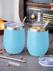 1 pieza Taza de huevo en forma de U de 340ML de acero inoxidable con aislamiento al vacío, exterior pulverizado de varios colores, incluye pajita de acero inoxidable y cepillo para pajita, apto para uso en el hogar, la oficina, al aire libre, viajes, deportes, también disponible para comprar por separado - Multicolor - Ver 16