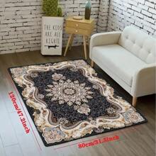 1 件波西米亚风格米色花卉图案方形地毯，适用于卧室和客厅装饰，室内使用家居装饰地垫地毯 - 黑色 - 查看 12