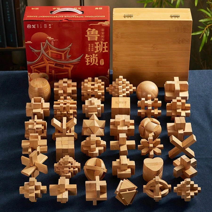 1 件鲁班锁减压玩具，大脑训练拼图玩具套装，木制玩具，减压玩具，生日/圣诞节/新年礼物，完美礼物 - 彩色 - 查看 1