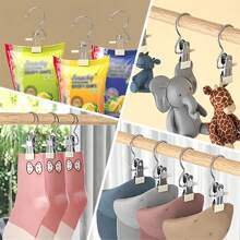 10 piezas de pinzas para tender ropa de acero inoxidable, ganchos plegables multifuncionales de 3 formas, con revestimiento antideslizante y anticorrosión, para el almacenamiento y secado del hogar de bufandas, pantalones, etc. - Multicolor - Ver 4
