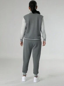 2pcs/Set Teenage Girls & Youth Raglan Athletic Jacket & Drawstring Sweatpants Track Suit Set, For Spring/Autumn